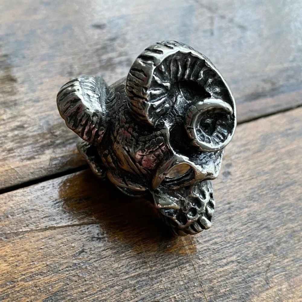 Ram Skull Rock Revival MADE IN ENGLAND Biker Moto Gothic Ring! mens RARE ONLY 1!